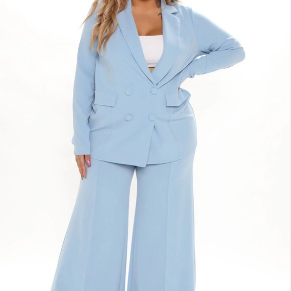 FN. Soft Blue Blazer + Wide Leg Pant Suit - Picture 2 of 4